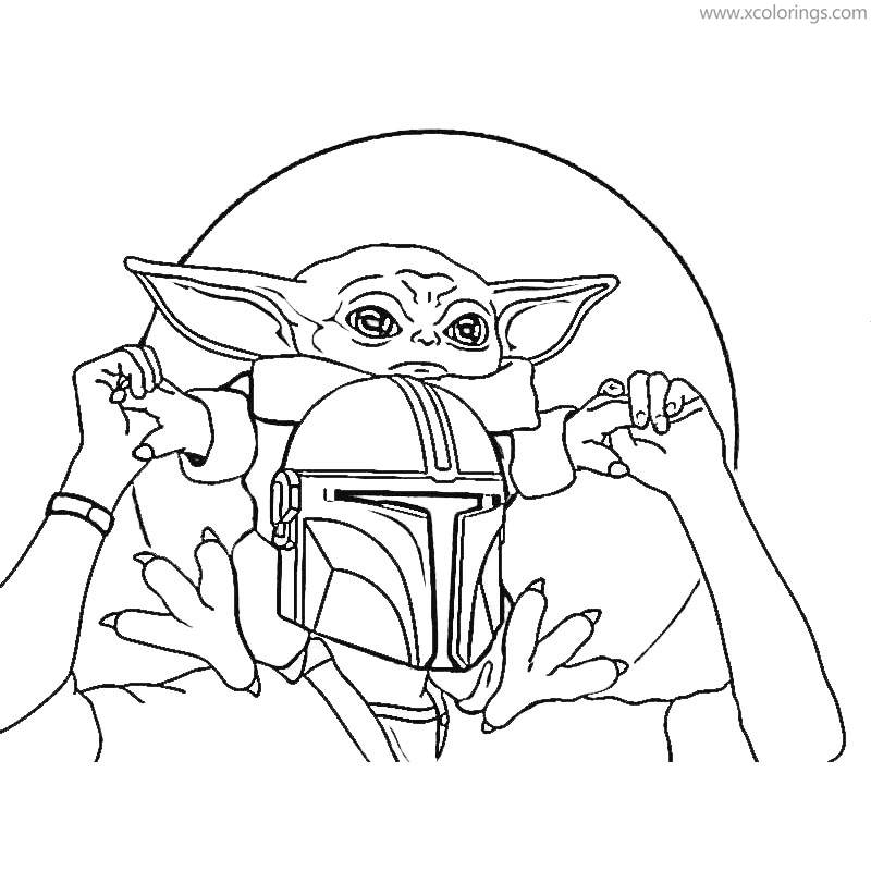 Free Baby Yoda Coloring Pages Sitting On the Shoulders of Mandolorian printable