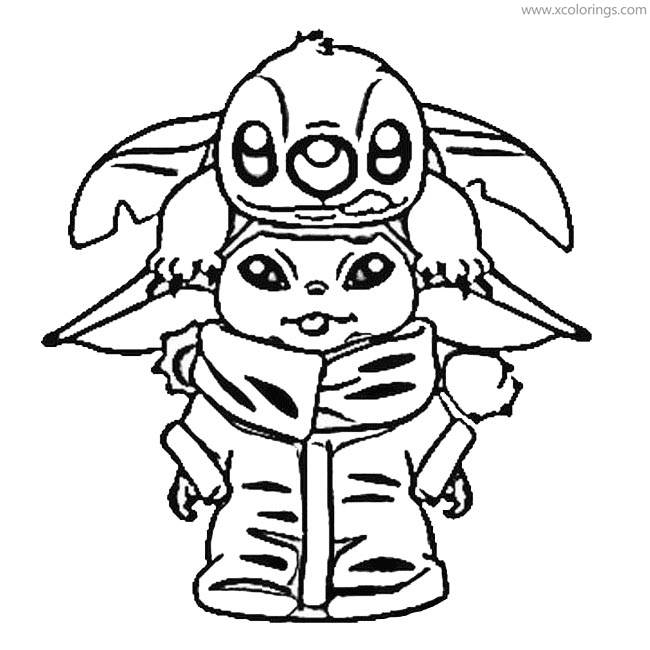 Baby Yoda and Stitch Coloring Pages - XColorings.com