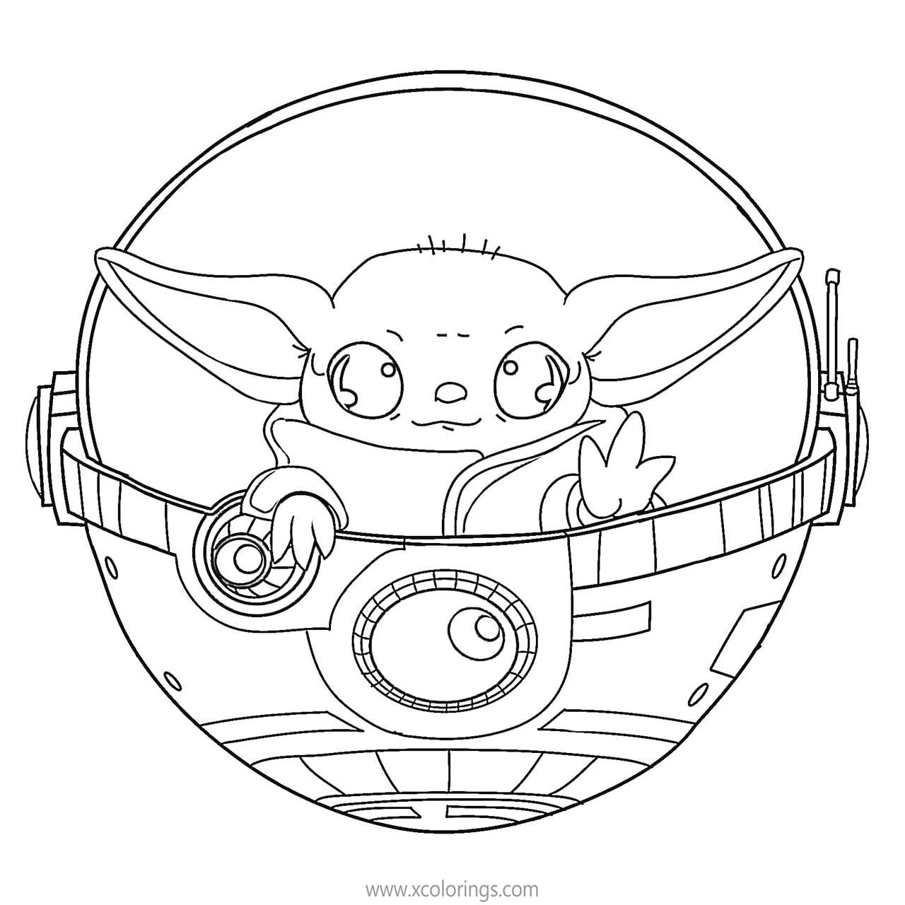 Free Baby Yoda in Spaceship Coloring Pages printable