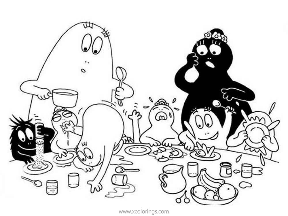 Free Barbapapa Coloring Pages Children are Having Meal printable