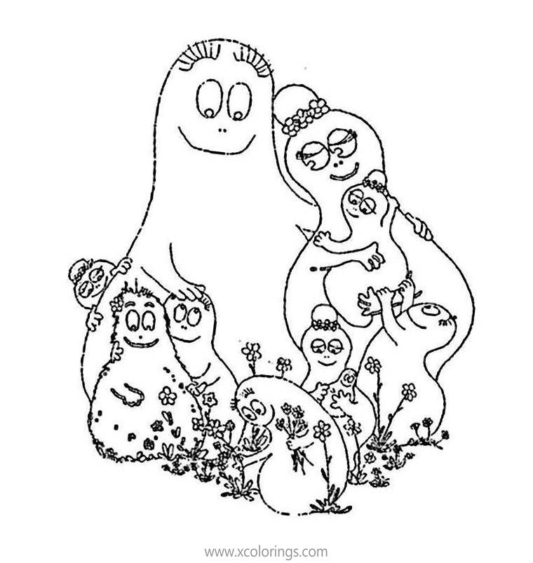 Free Barbapapa Coloring Pages Family with Flowers printable