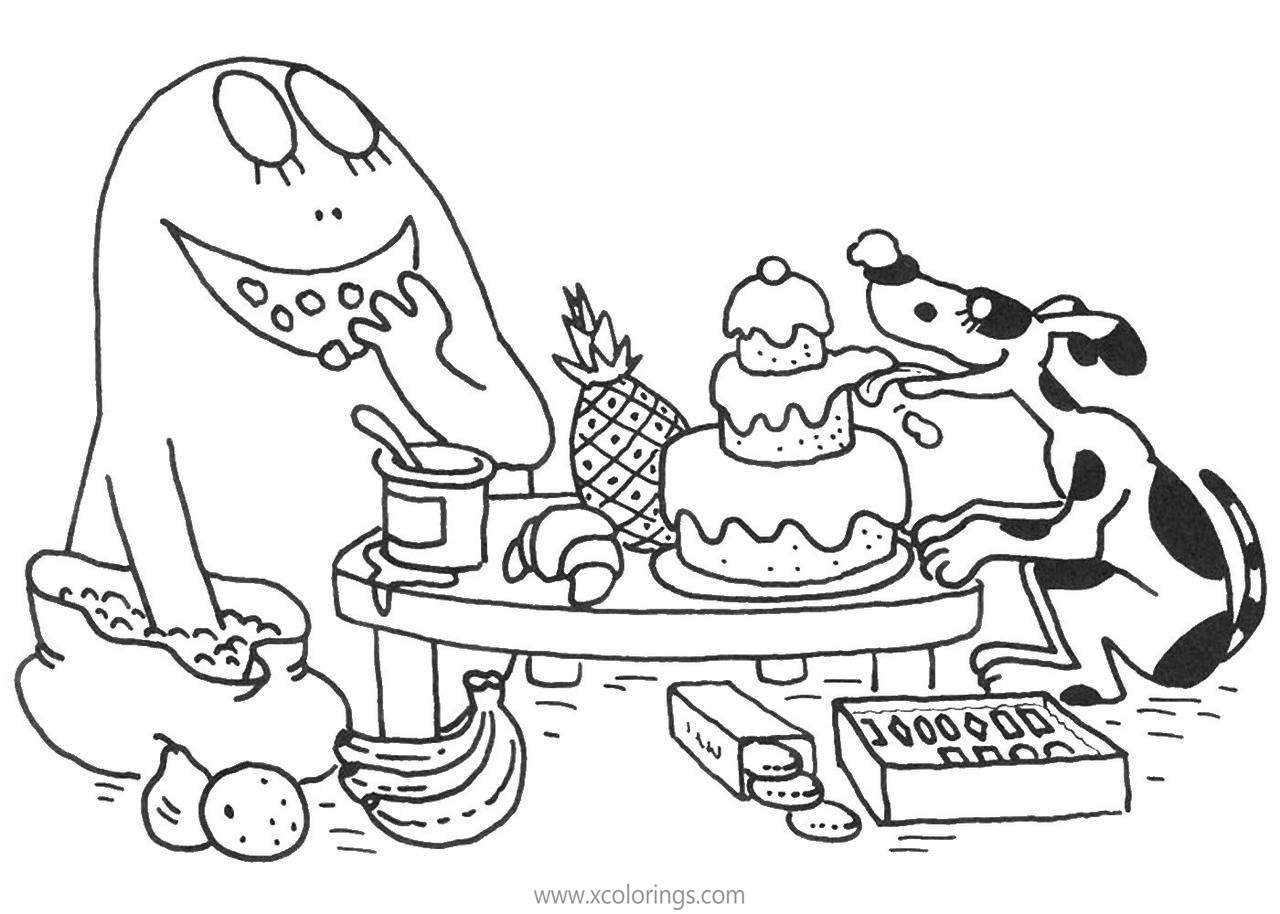 Free Barbapapa Coloring Pages Having Food with Dog printable