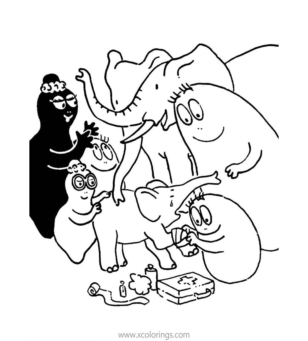 Free Barbapapa Coloring Pages Helping a Little Elephant printable