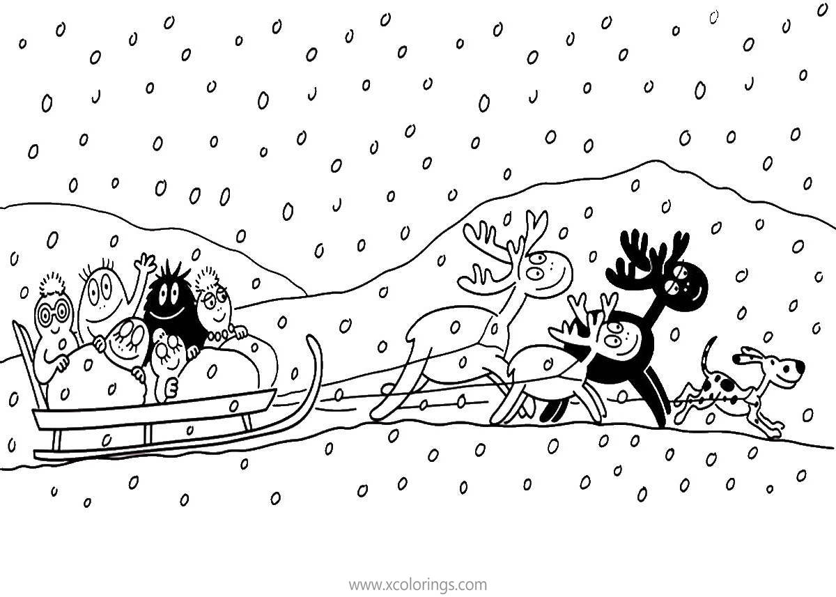 Free Barbapapa Coloring Pages Traveling on the Sleigh printable