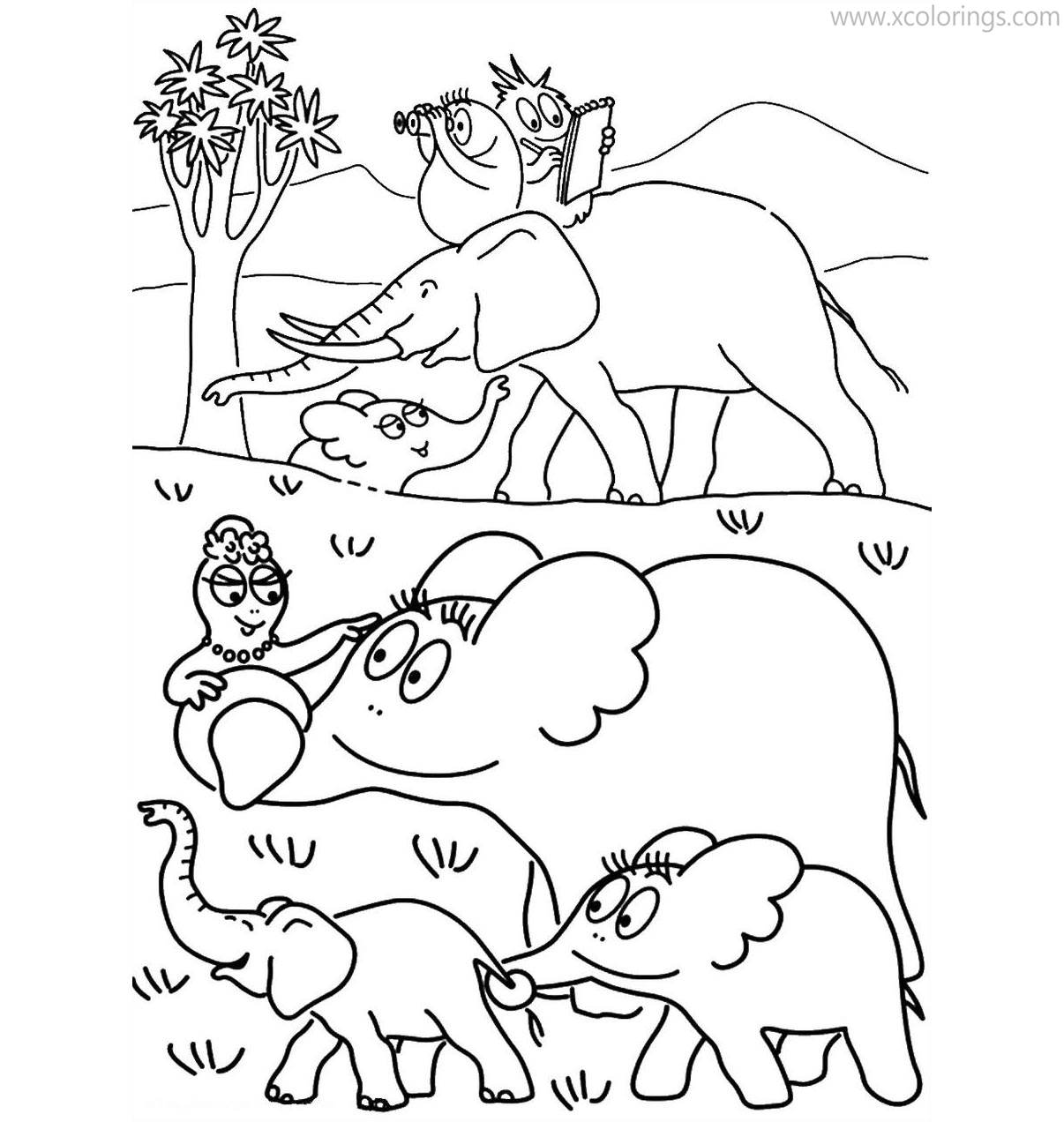 Free Barbapapa with Elephants Coloring Pages printable