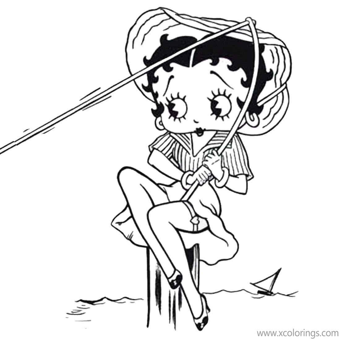Free Betty Boop Coloring Pages She is Fishing printable