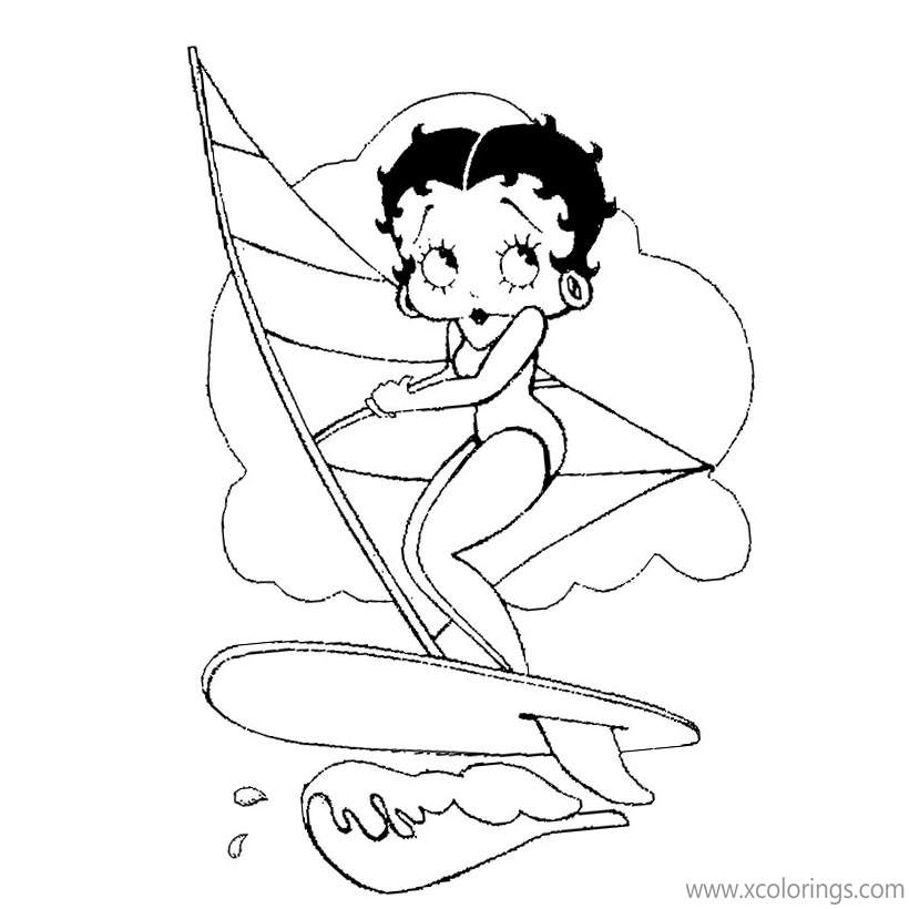 Free Betty Boop is Surfing Coloring Pages printable