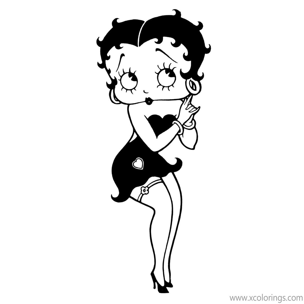 Free Betty Boop with Black Dress Coloring Pages printable