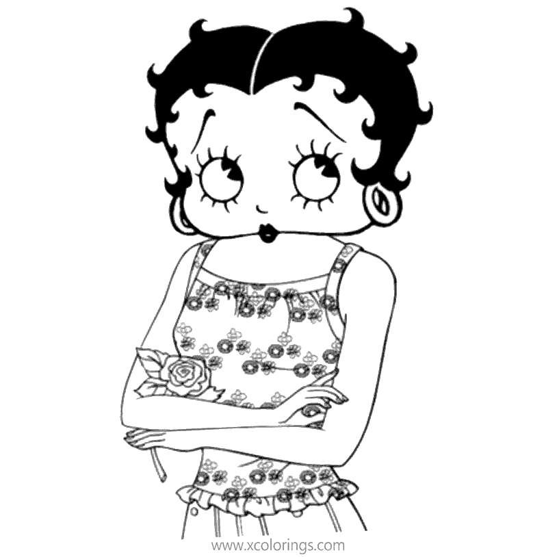 Free Betty Boop with Flower Coloring Pages printable