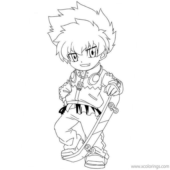 Free Beyblade Burst Coloring Pages Boy with Skateboard printable