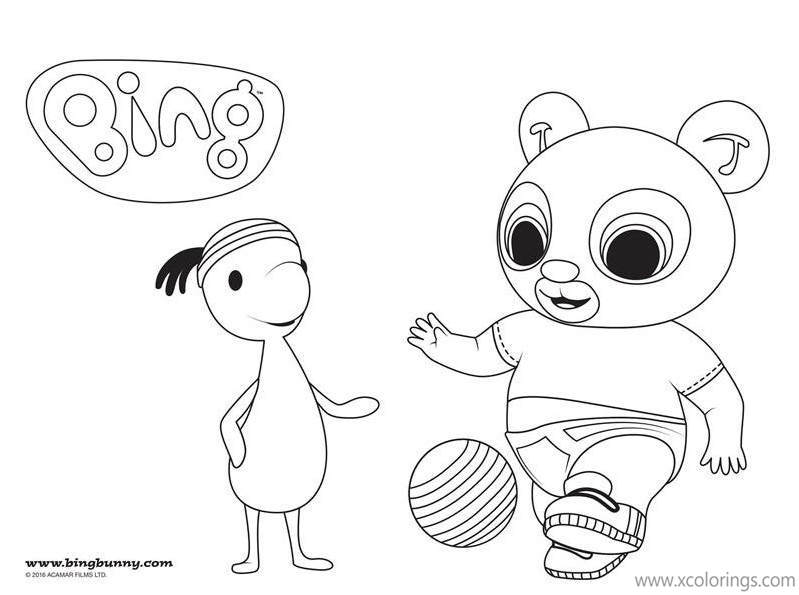 Free Bing Bunny Coloring Pages Pando is Playing Ball printable