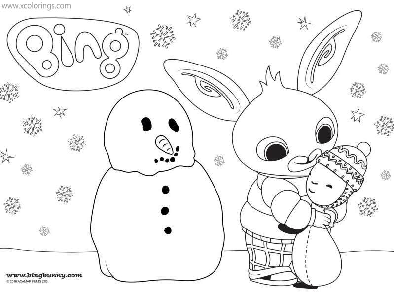 Free Bing Bunny Coloring Pages Snowman printable