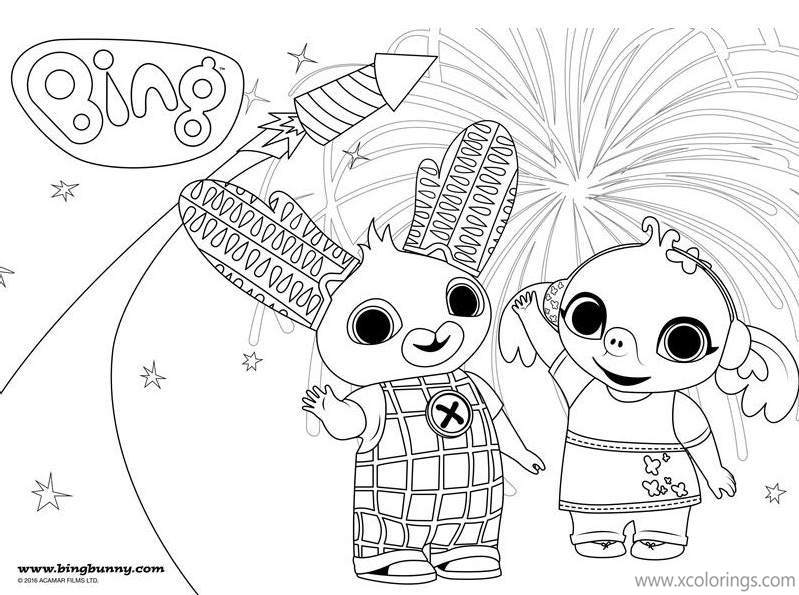 Free Bing Bunny Coloring Pages Sula and Bing with Fireworks printable