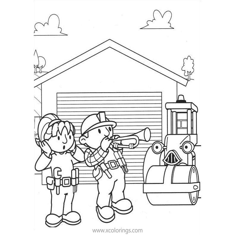 Free Bob The Builder Coloring Pages Bob Blowing a Trumpet printable