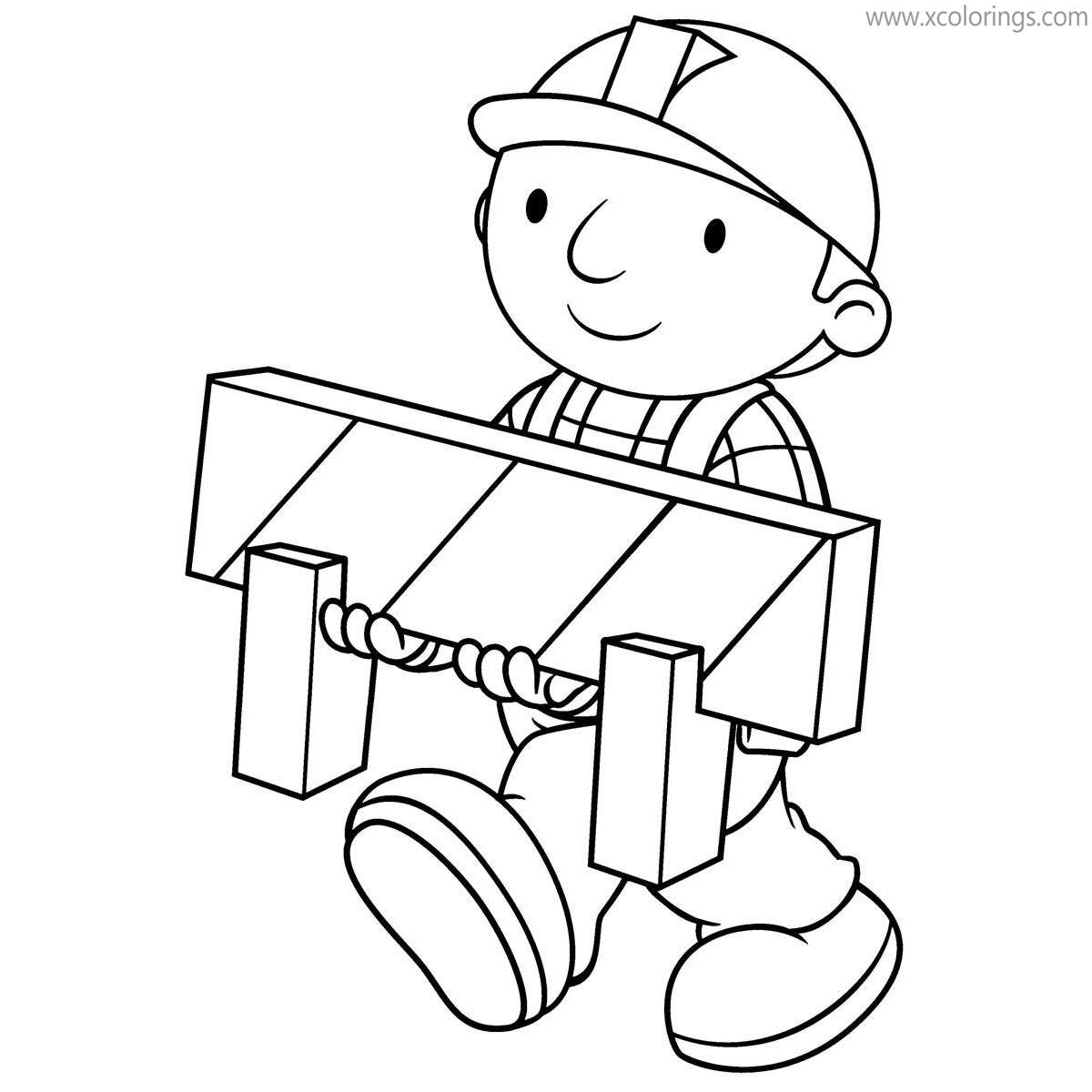 Free Bob The Builder Coloring Pages Bob Carrying a Roadblock printable