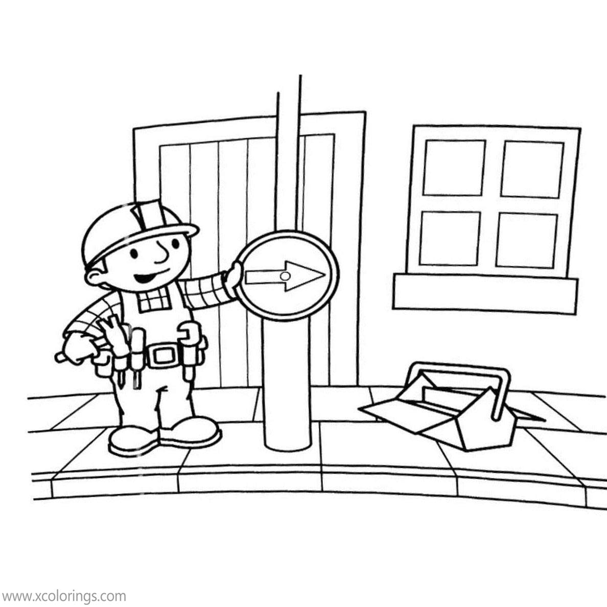 Free Bob The Builder Coloring Pages Bob Repairs the Street Sign printable
