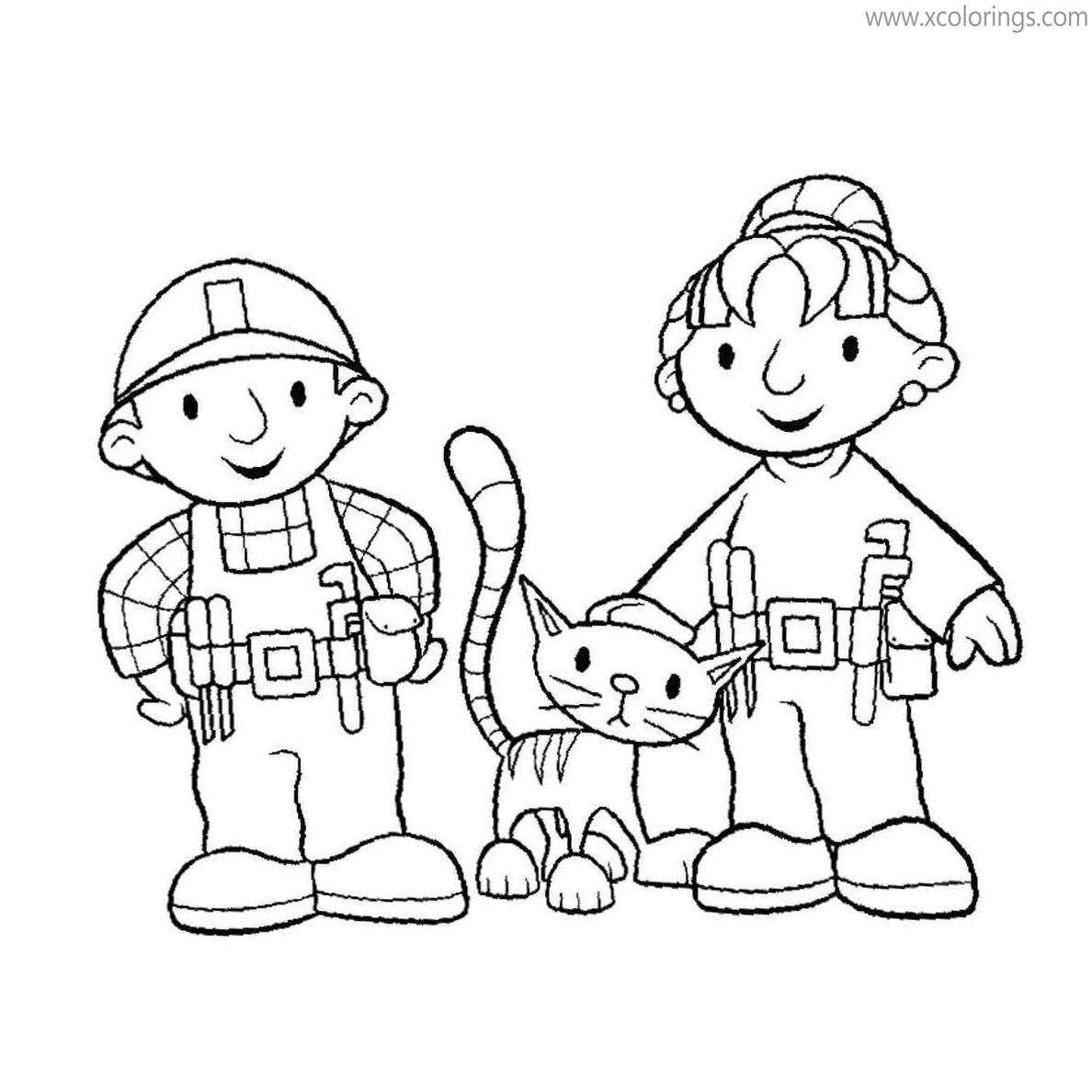 Free Bob The Builder Coloring Pages Bob Wendy and Pilchard printable
