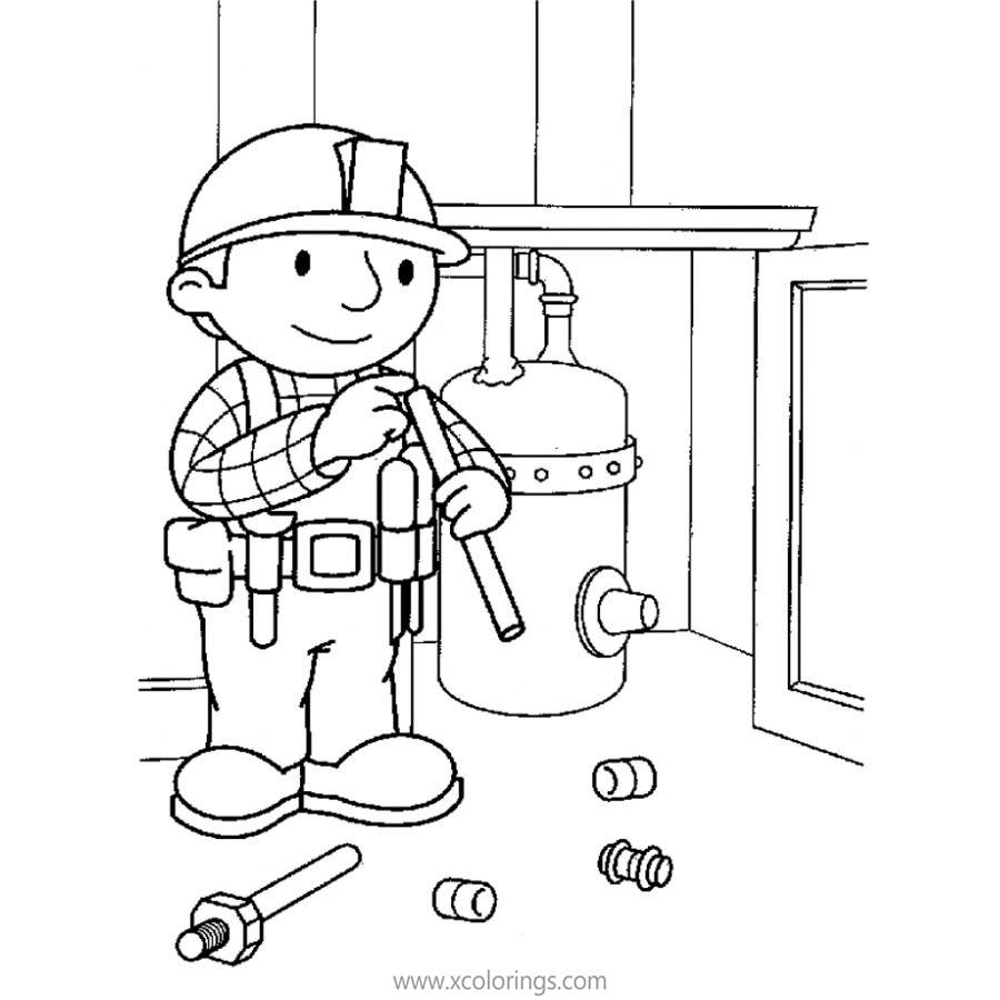 Free Bob The Builder Coloring Pages Bob is Checking the Tube printable
