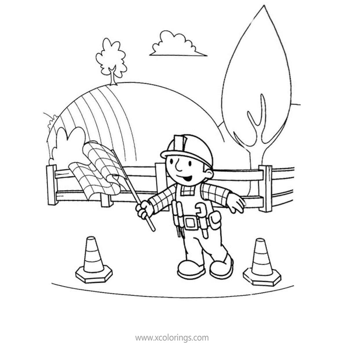 Free Bob The Builder Coloring Pages Bob with Flag printable