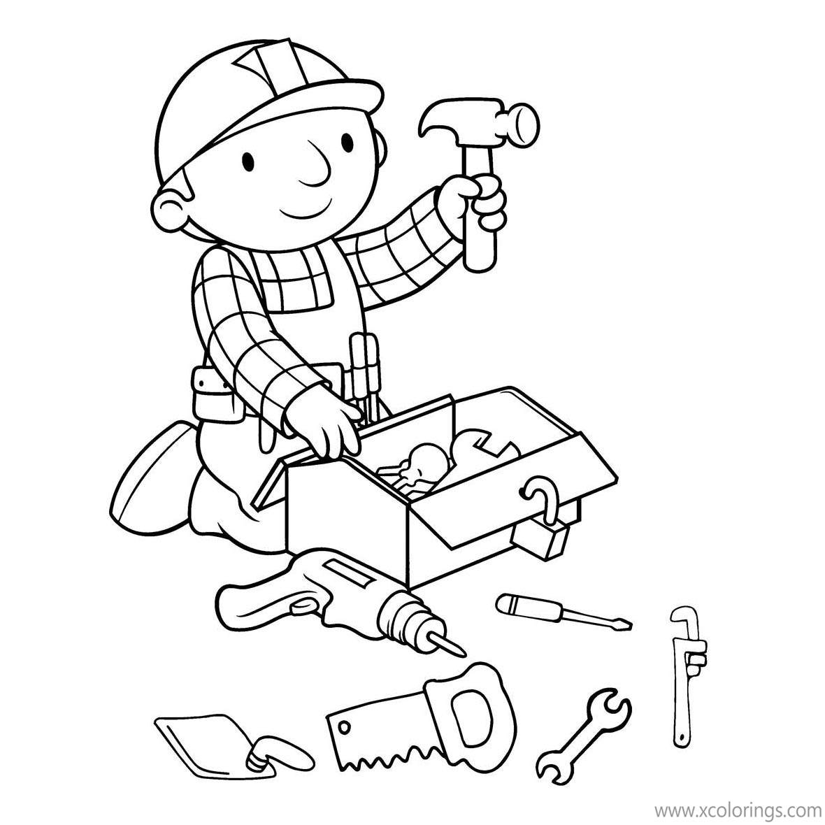 Free Bob The Builder Coloring Pages Bob with Toolkits printable
