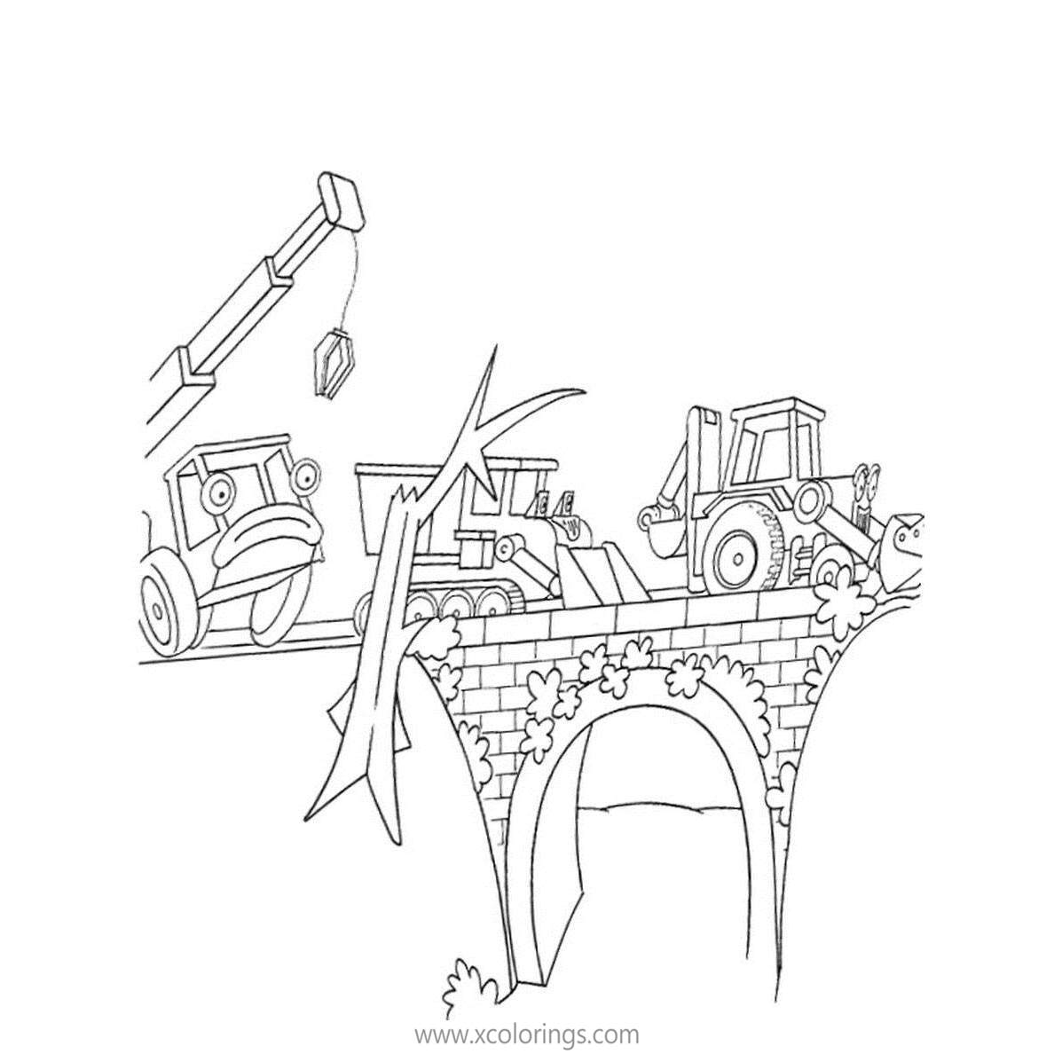 Free Bob The Builder Coloring Pages Machines are on the Bridge printable