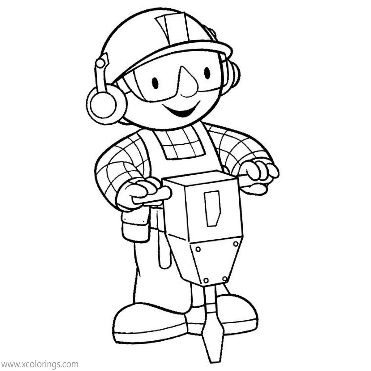 Free Bob The Builder Coloring Pages Working with Drill printable