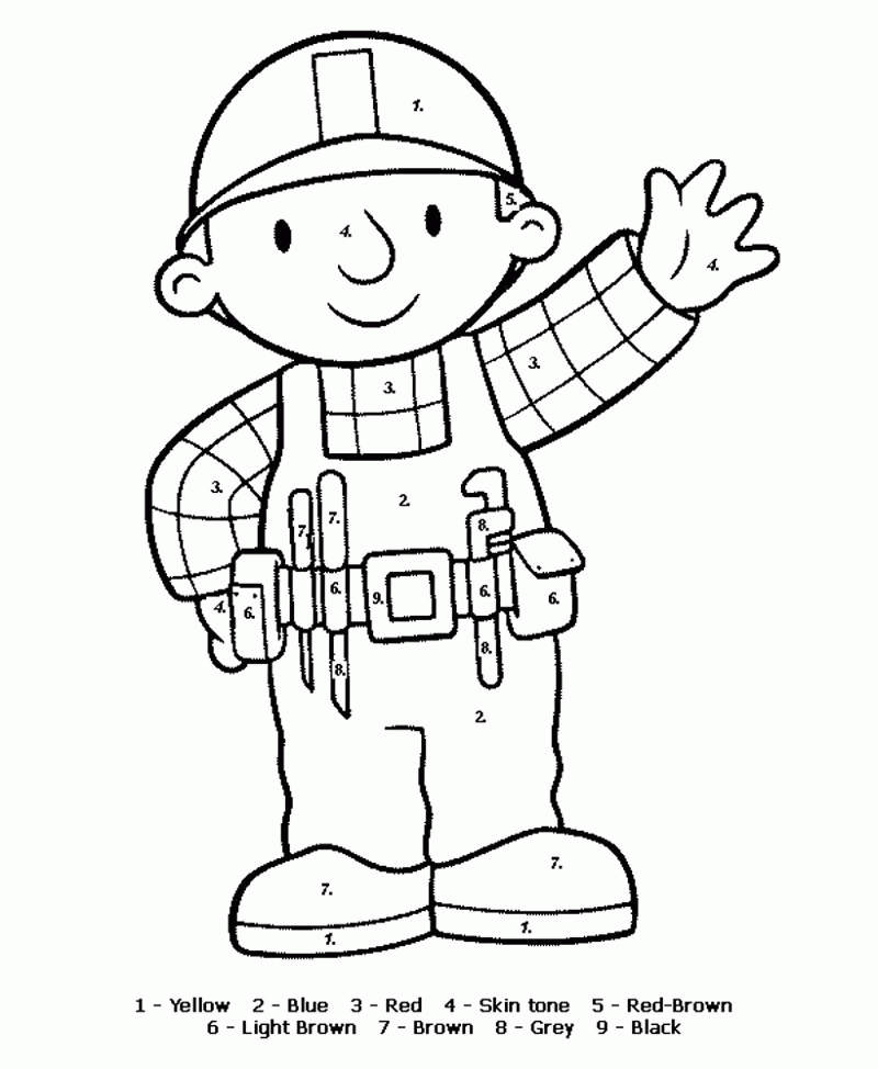 Free Bob the Builder Coloring Pages Color by Numbers printable