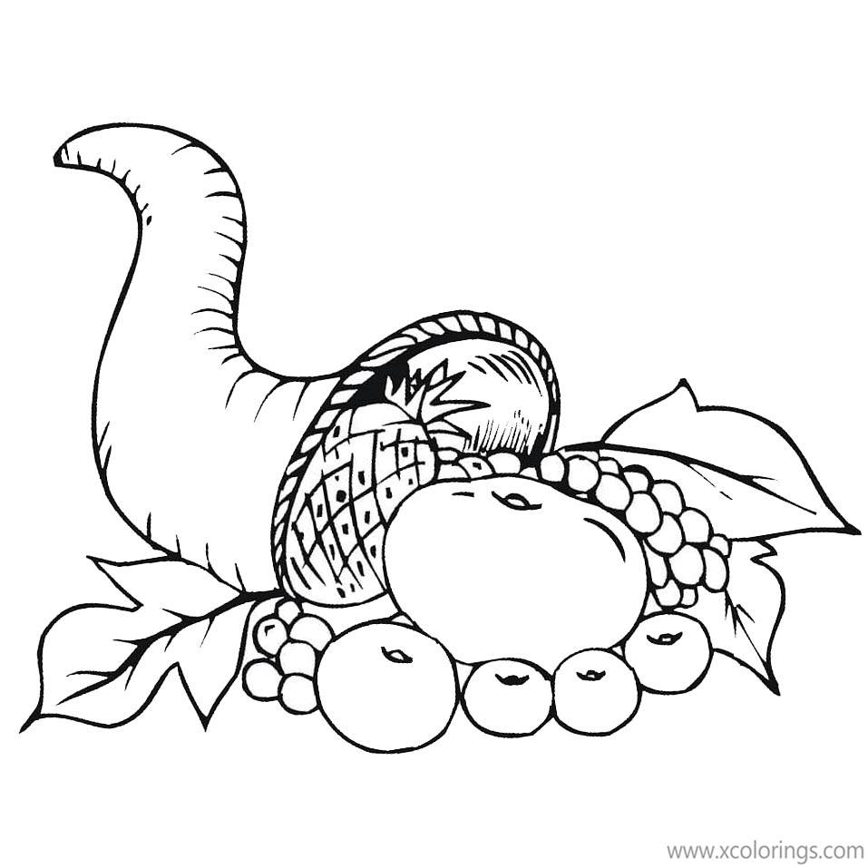 Free Cornucopia Coloring Pages Food and Leaves printable