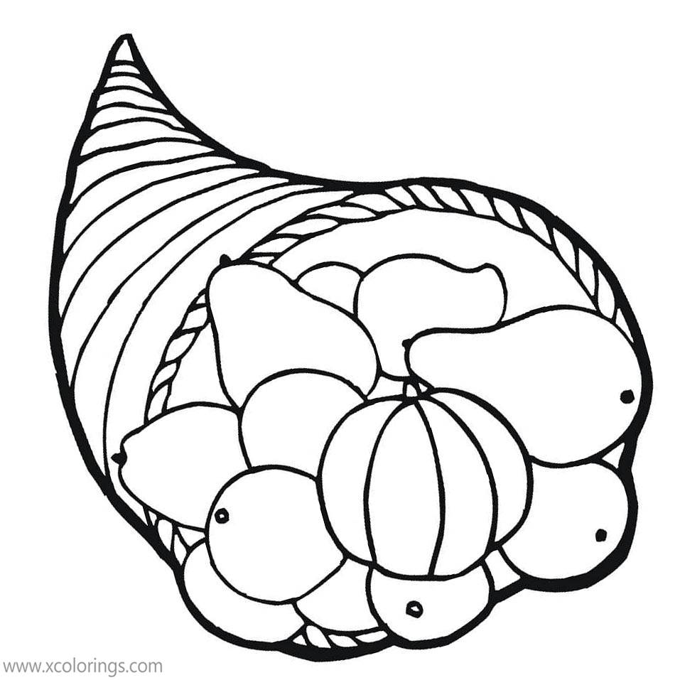 Free Cornucopia Coloring Pages Full of Pumpkin and Pears printable