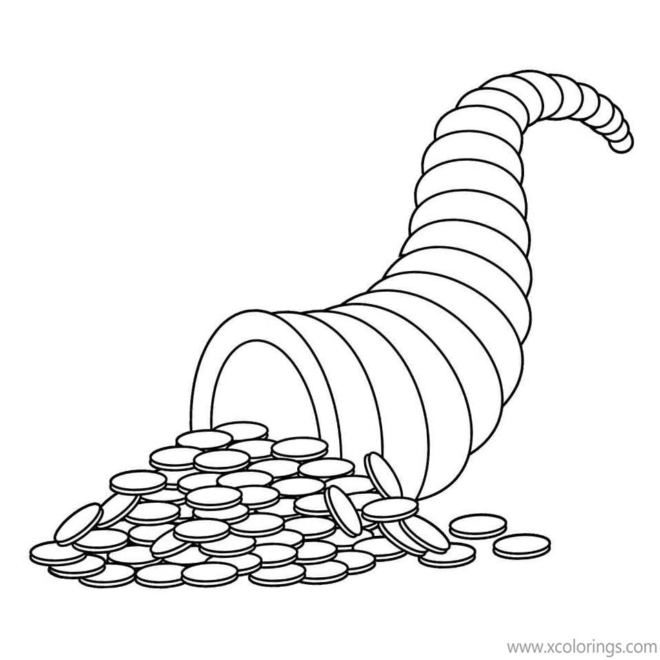 Free Cornucopia Coloring Pages with Coins printable