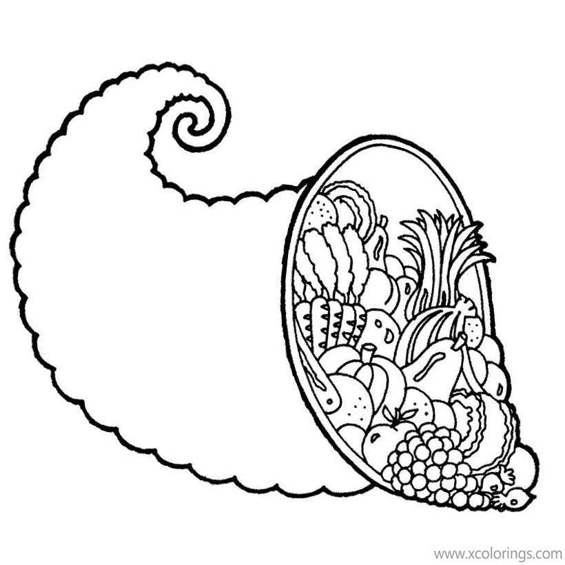 Free Cornucopia Coloring Pages with Fruit and Vegetables printable