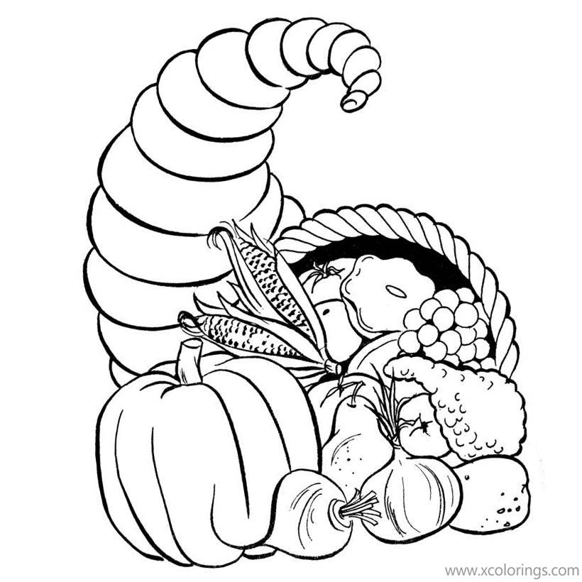 Free Cornucopia Coloring Pages with Vegetables printable