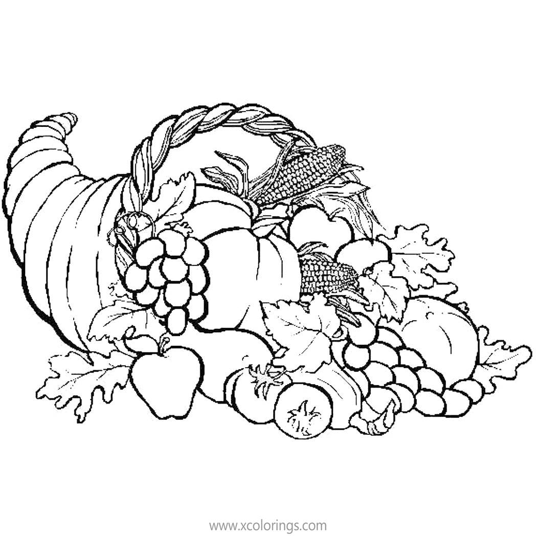 Free Cornucopia Full of Fruits Coloring Pages printable