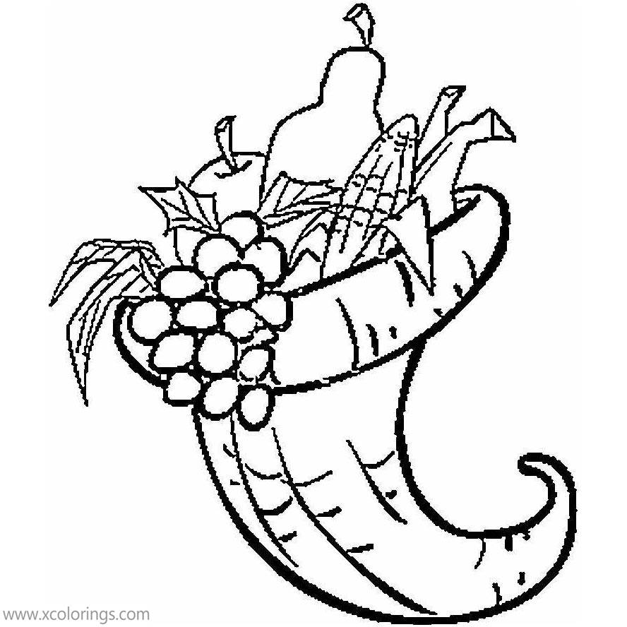 Free Cornucopia with Apple Pear and Corns Coloring Pages printable