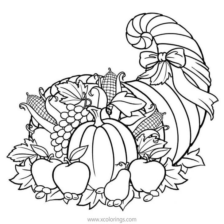 Cornucopia with Bow Coloring Pages - XColorings.com