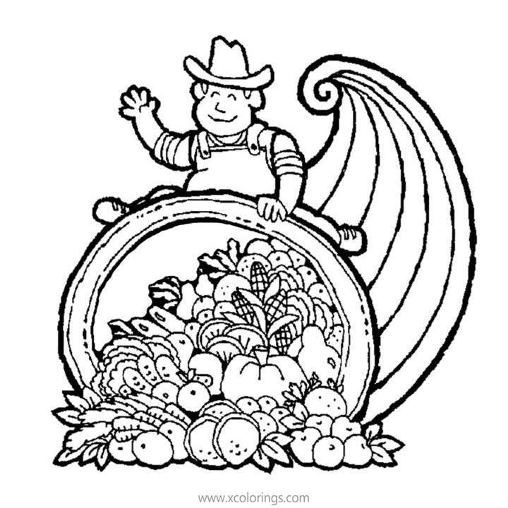 Free Farmer and Cornucopia Coloring Pages printable