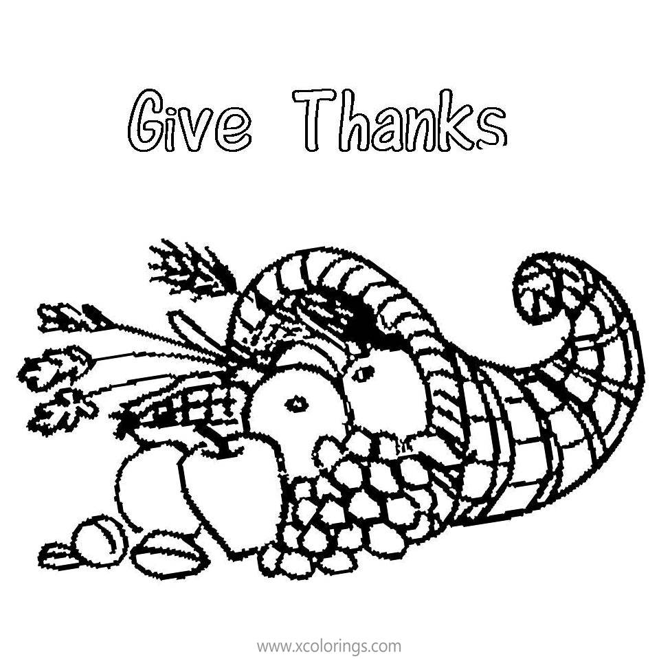 Free Give Thanks Cornucopia Coloring Pages printable