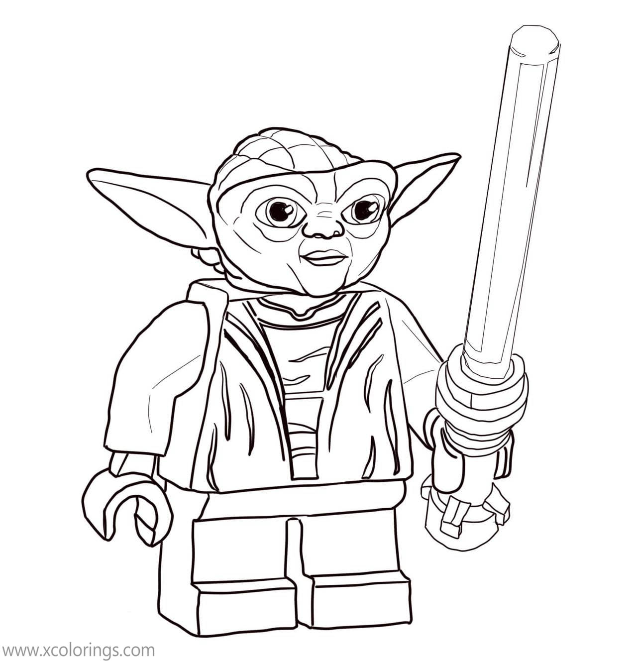 Free LEGO Baby Yoda Coloring Pages with Weapon printable