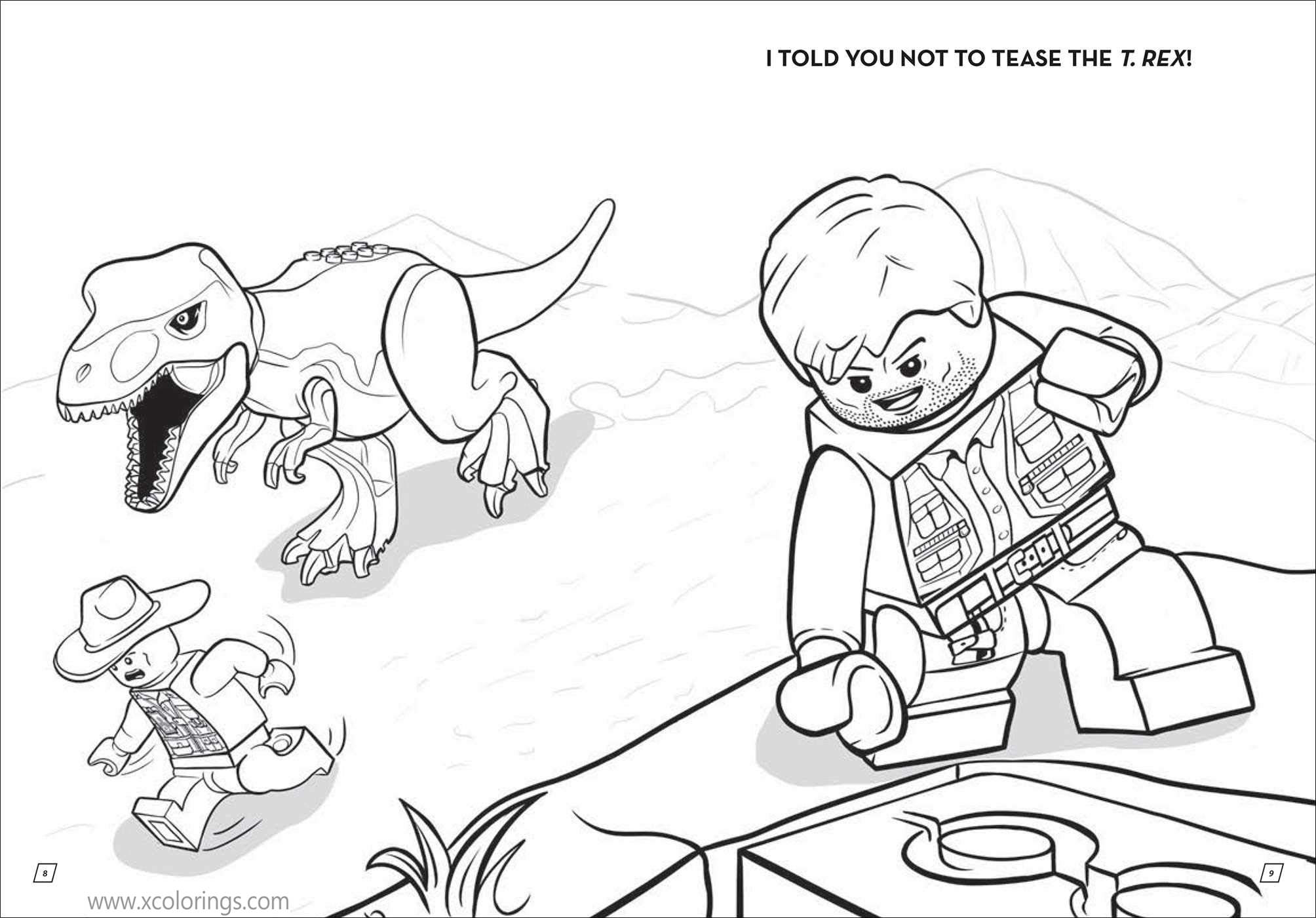 LEGO Jurassic World Coloring Pages Followed by T-Rex - XColorings.com