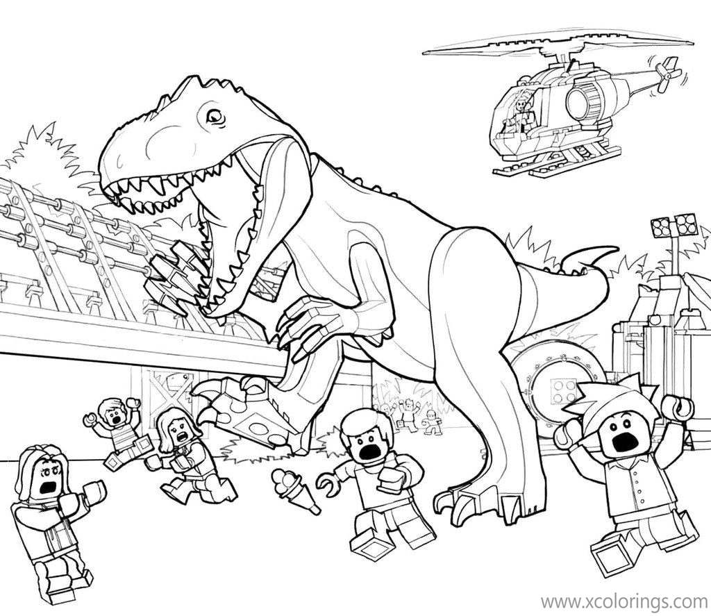 Free LEGO Jurassic World Coloring Pages People Are Under Attack printable