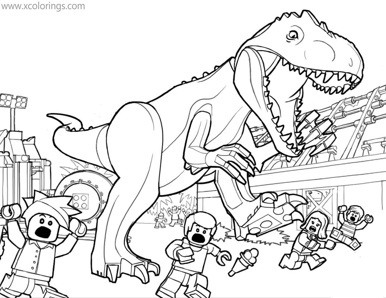 Free LEGO Jurassic World Coloring Pages T-Rex Opened His Mouth printable