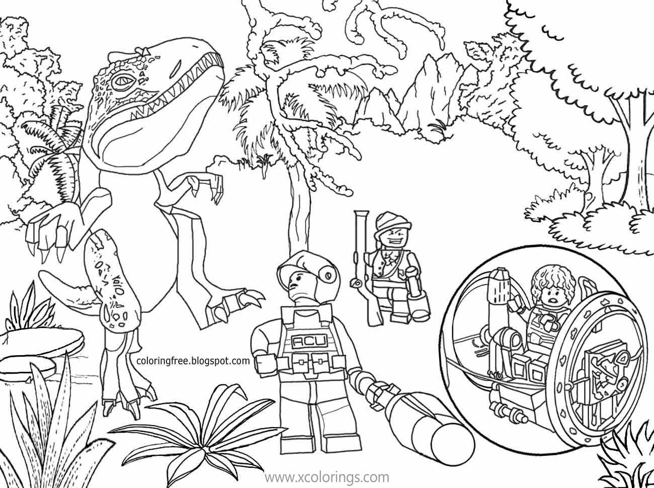 Free LEGO Jurassic World Coloring Pages Tyrannosaurus Dinosaurs printable