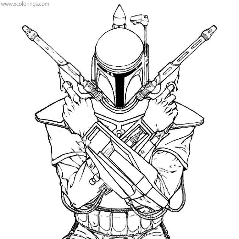 Free Mandalorian with Two Guns Coloring Pages printable