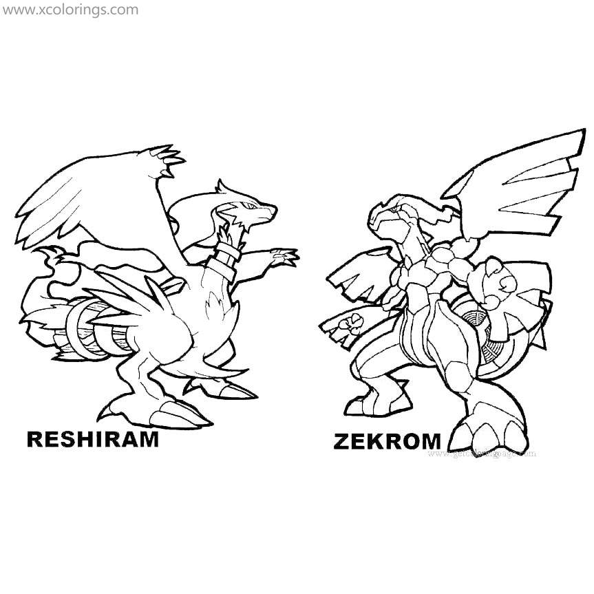 Free Mega Pokemon Coloring Pages Reshiram and Zekrom printable