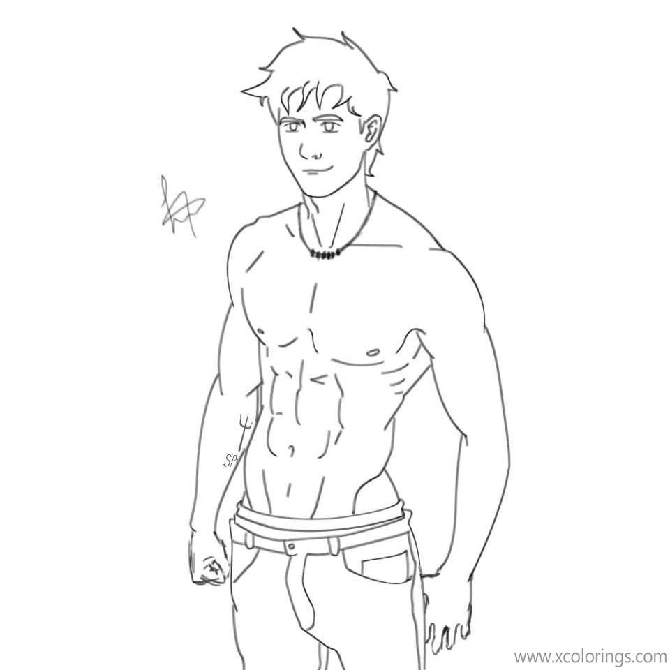 Free Percy Jackson Coloring Pages Strong Boy with Muscles printable