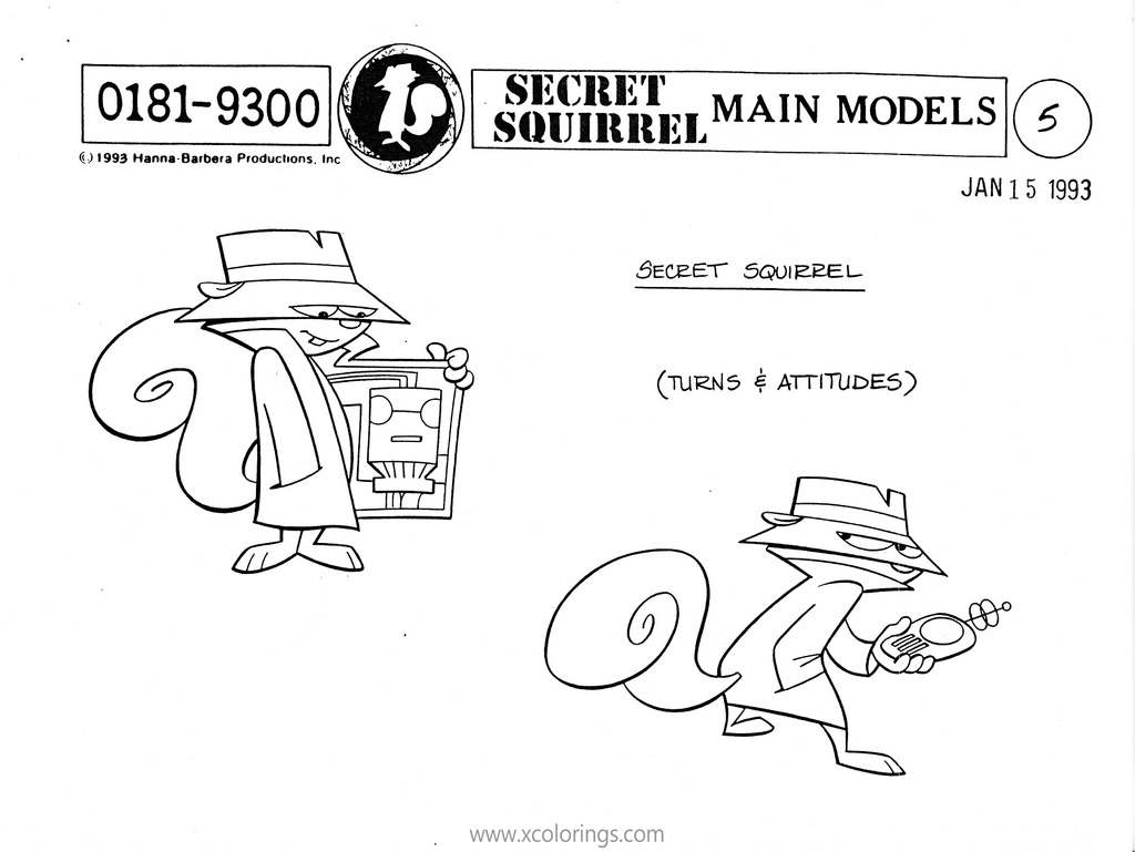 Free Secret Squirrel Coloring Page Model Sheet printable