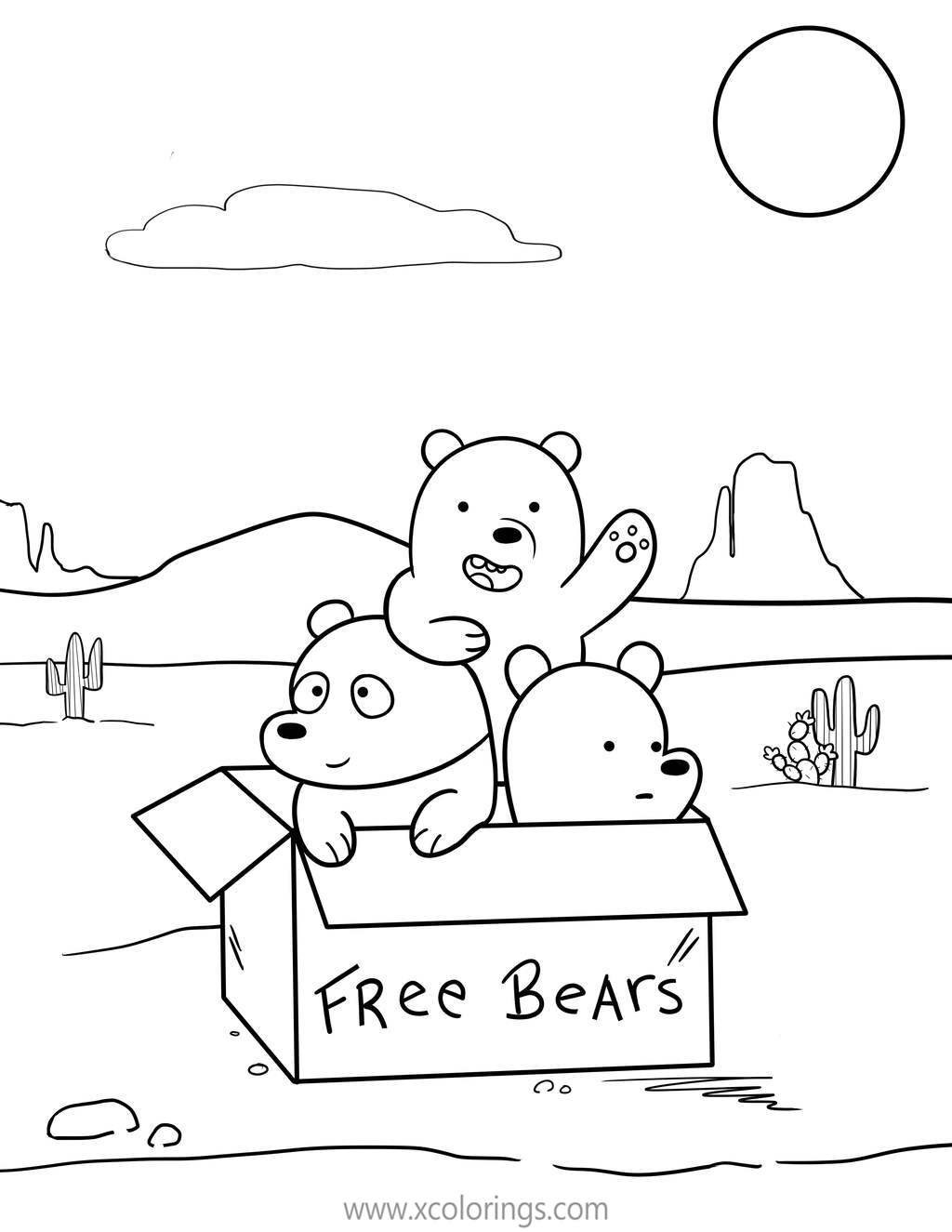 Free We Bare Bears Coloring Pages Baby Bears In a Box printable