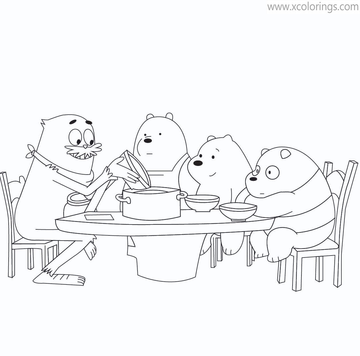 Free We Bare Bears Coloring Pages Having Meal with Charlie printable