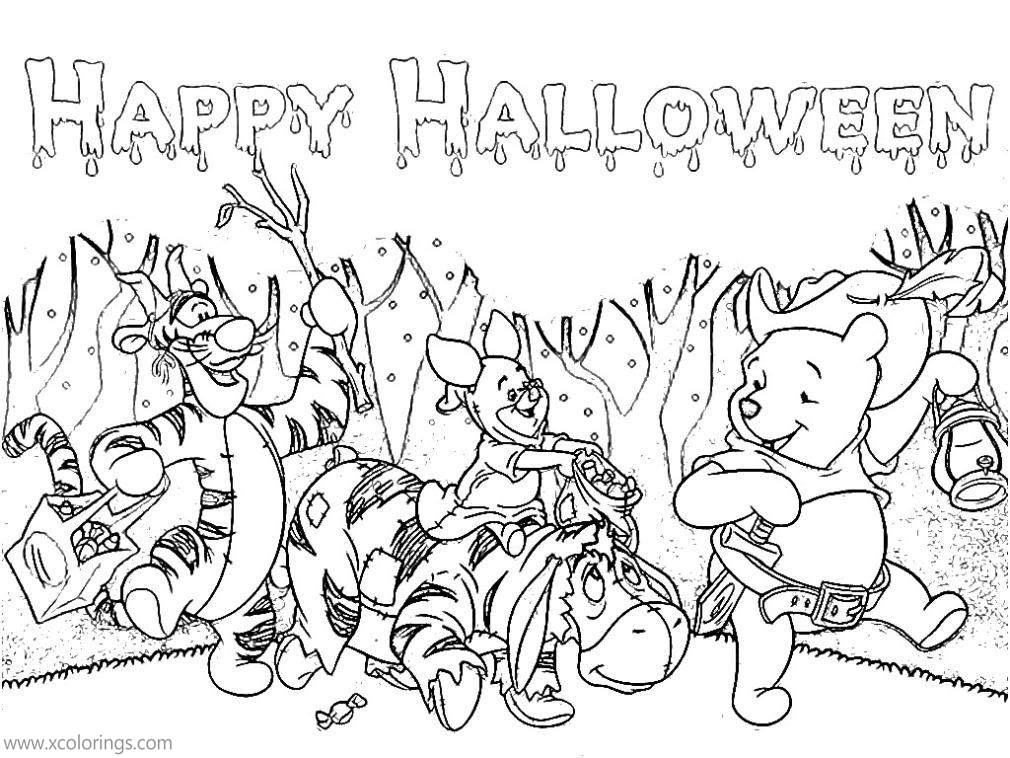 Free Winnie the Pooh Characters Halloween Coloring Pages printable