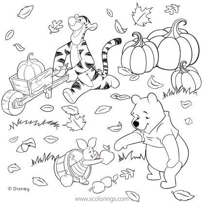 Free Winnie the Pooh Halloween Coloring Pages Autumn Harvest printable